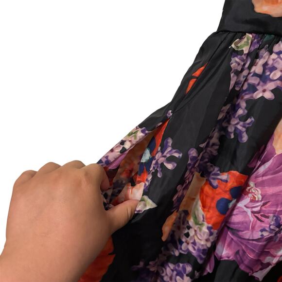 New Sheridan French Black Purple Strapless Floral Ball Gown Maxi Dress Size 0 - Picture 5 of 7